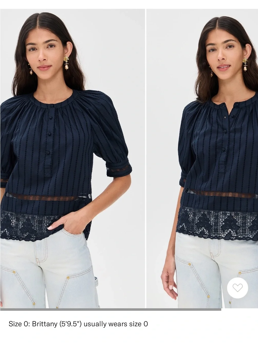 Ulla Johnson Navy Pintuck Lace-Trim Blouse